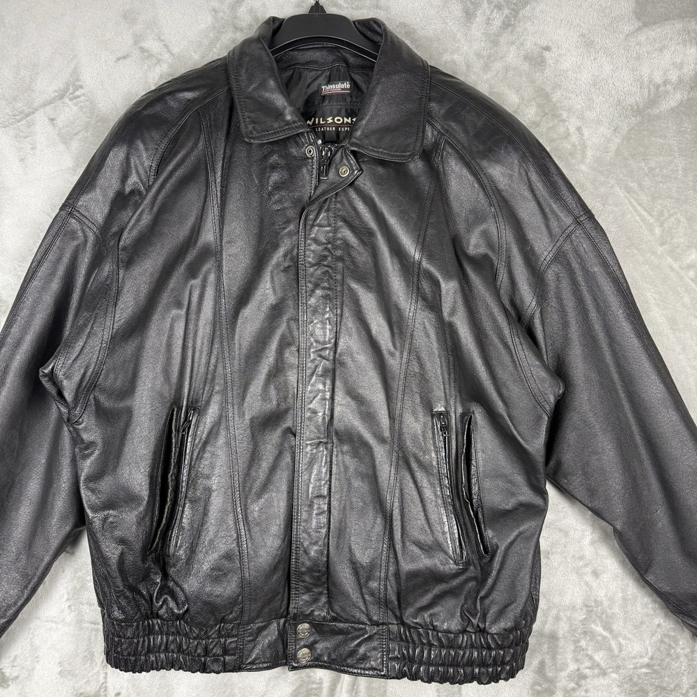 Wilsons Leather Experts Men's XLT Thinsulate 3M Heavy Zip Jacket Black‎ VTG - Picture 2 of 15